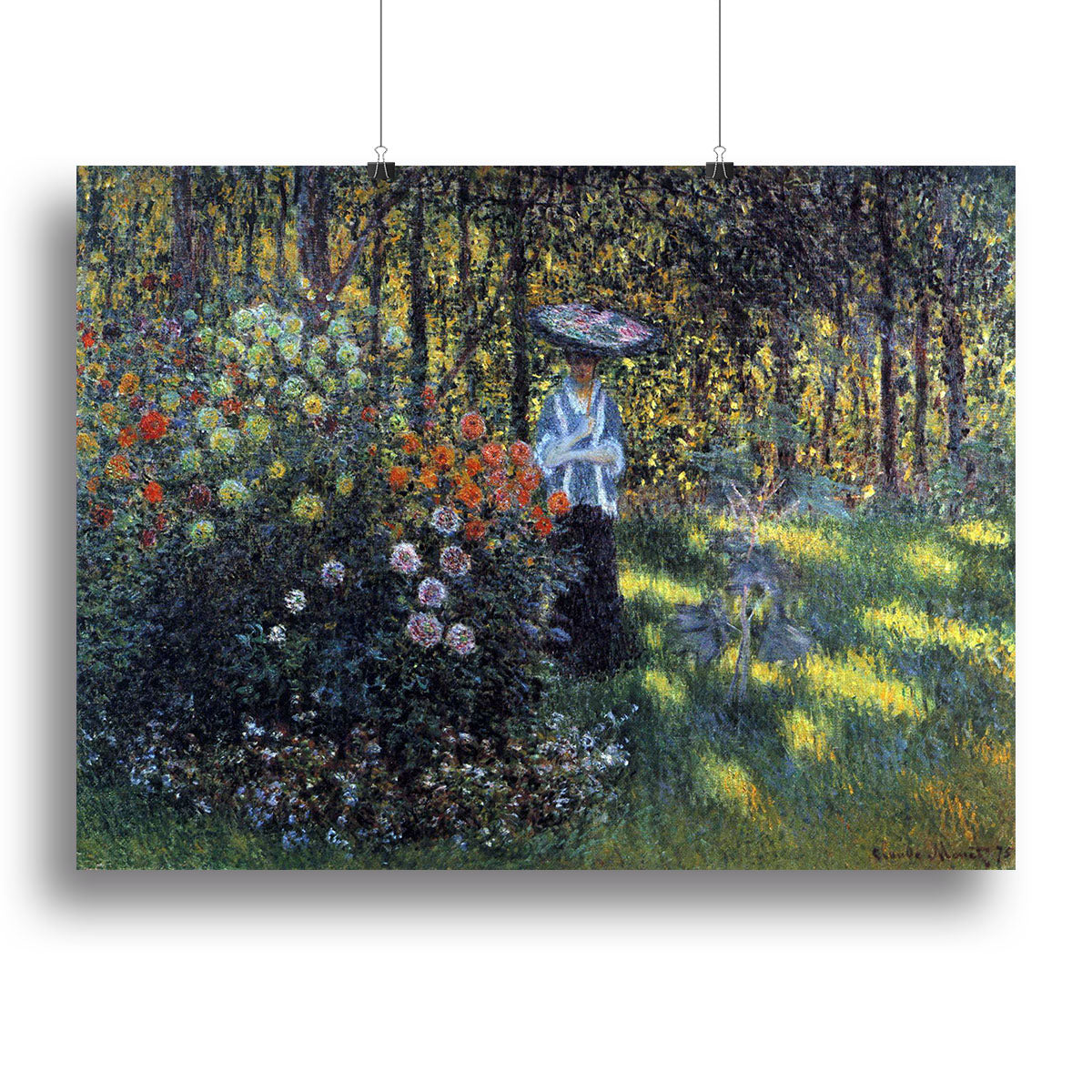 Canvas print of Woman with a Parasol in the Garden of Argenteuil by Monet, showcasing vibrant colors and Impressionist style.