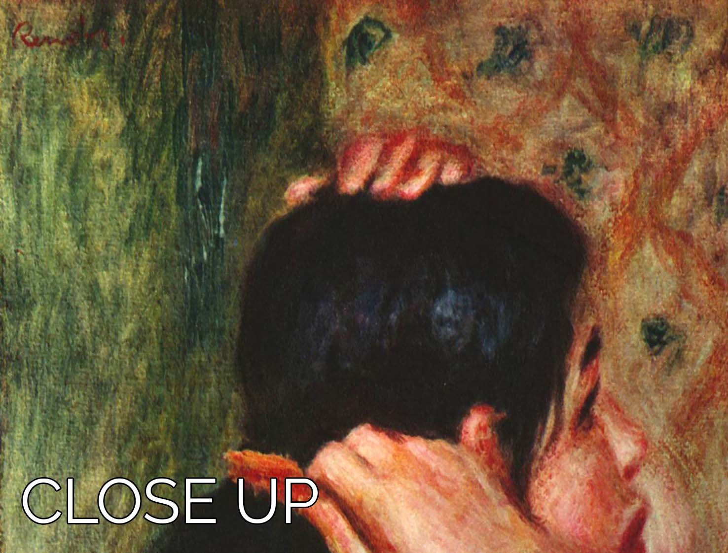 Three-panel canvas print of Renoir's Woman with Hair Combs, showcasing vibrant colors and elegant design.