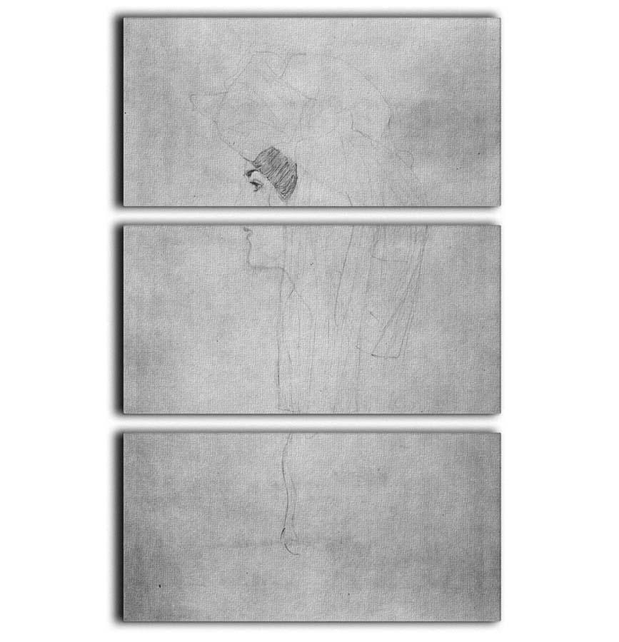 Three-panel canvas print of Klimt's Woman with Hat, showcasing elegant profile art.
