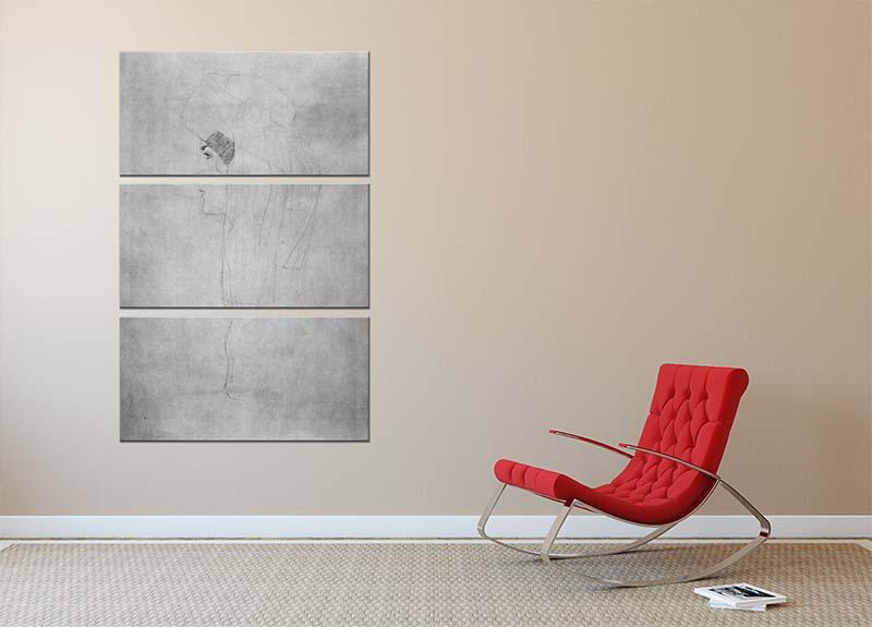 Three-panel canvas print of Klimt's Woman with Hat, showcasing elegant profile art.