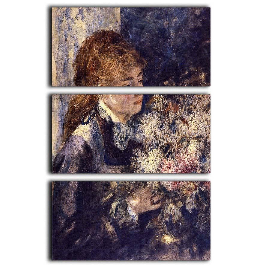 Three-panel canvas print of Woman with Lilacs by Renoir, showcasing vibrant colors and intricate details.