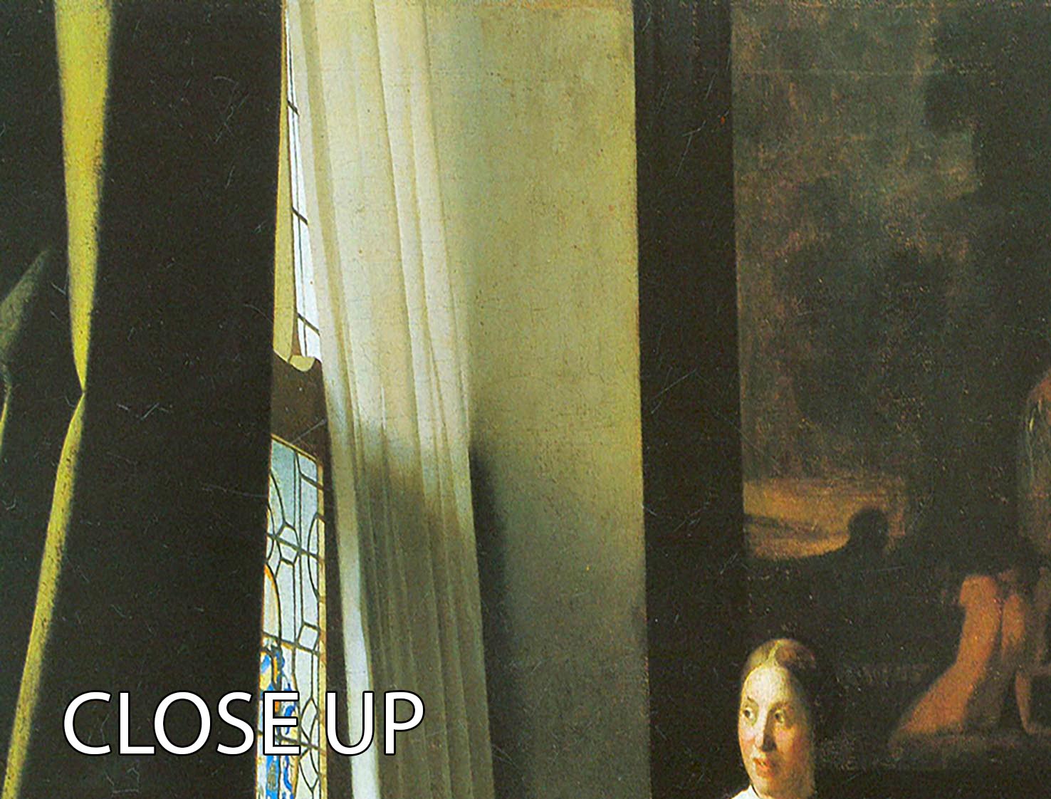 Three-panel canvas print of Vermeer's Woman with Messenger, showcasing elegant art for home decor.