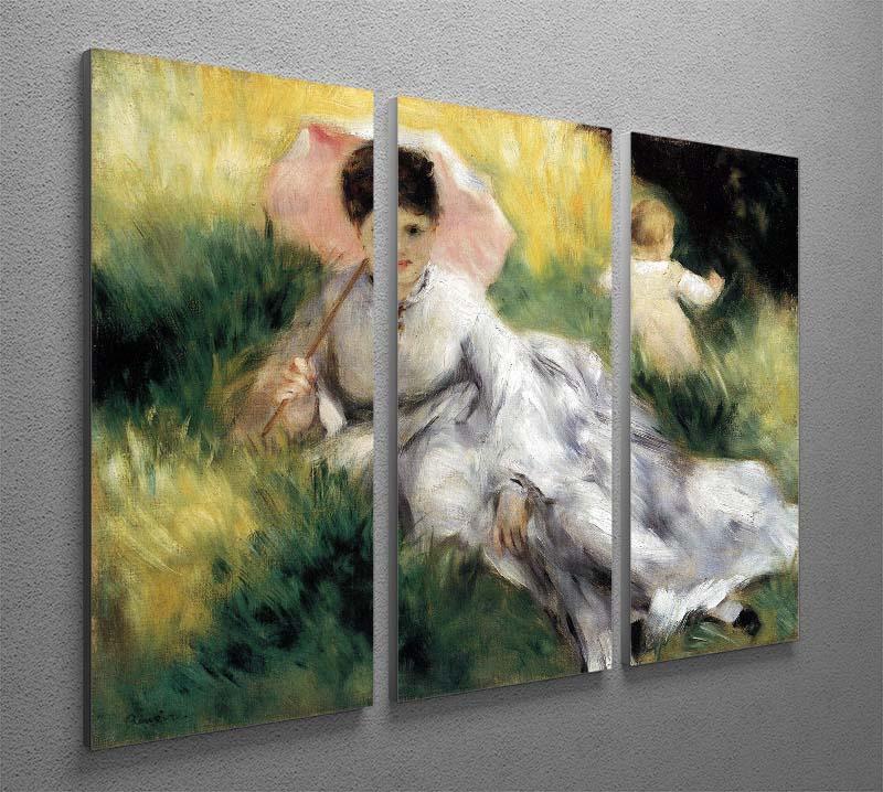 Three-panel canvas print of Renoir's Woman with Parasol, showcasing vibrant colors and intricate details.