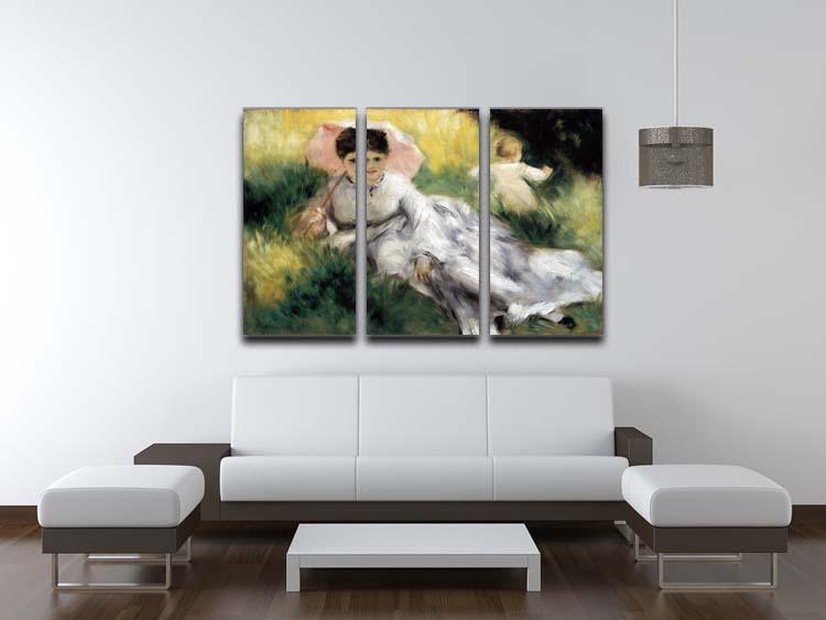 Three-panel canvas print of Renoir's Woman with Parasol, showcasing vibrant colors and intricate details.