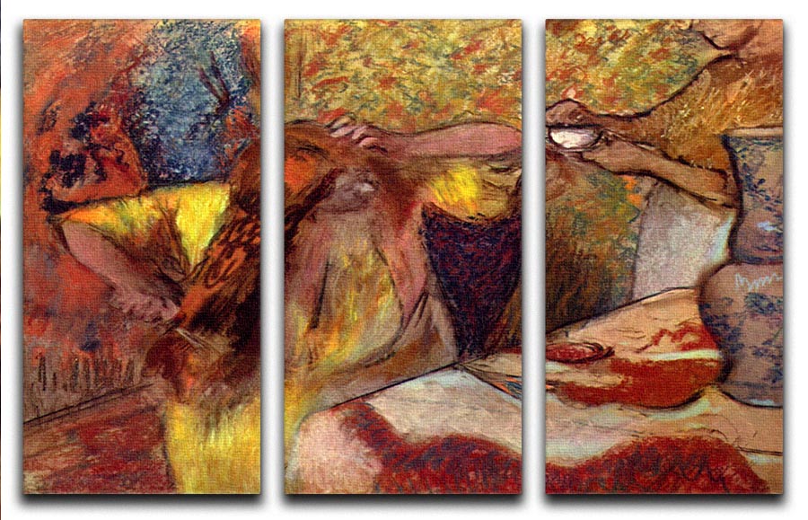 Three-panel canvas print of Women at the Toilet 1 by Degas, showcasing elegant artwork with soft colors and intricate details.