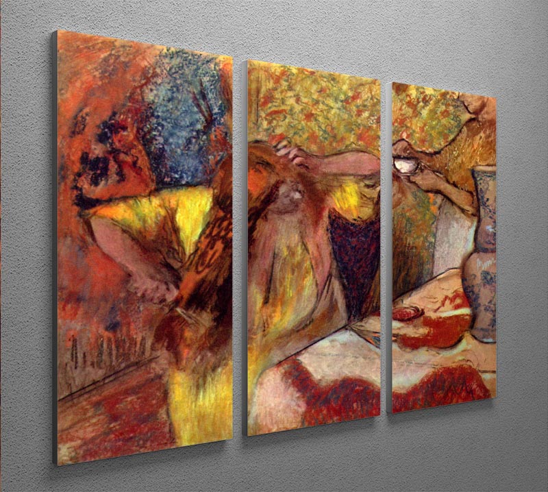 Three-panel canvas print of Women at the Toilet 1 by Degas, showcasing elegant artwork with soft colors and intricate details.