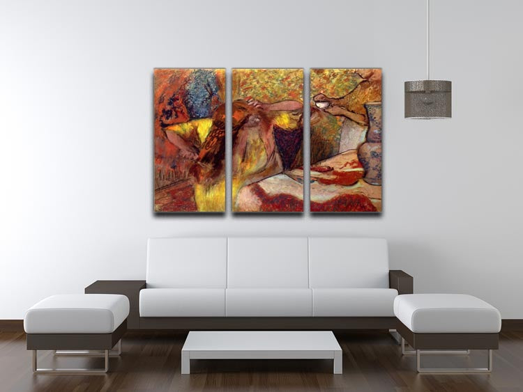 Three-panel canvas print of Women at the Toilet 1 by Degas, showcasing elegant artwork with soft colors and intricate details.