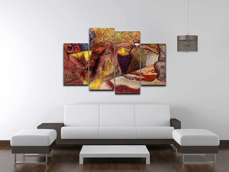 A 4-panel canvas artwork titled Women at the Toilet 1 by Degas, showcasing elegant women in a serene setting, perfect for home decor.