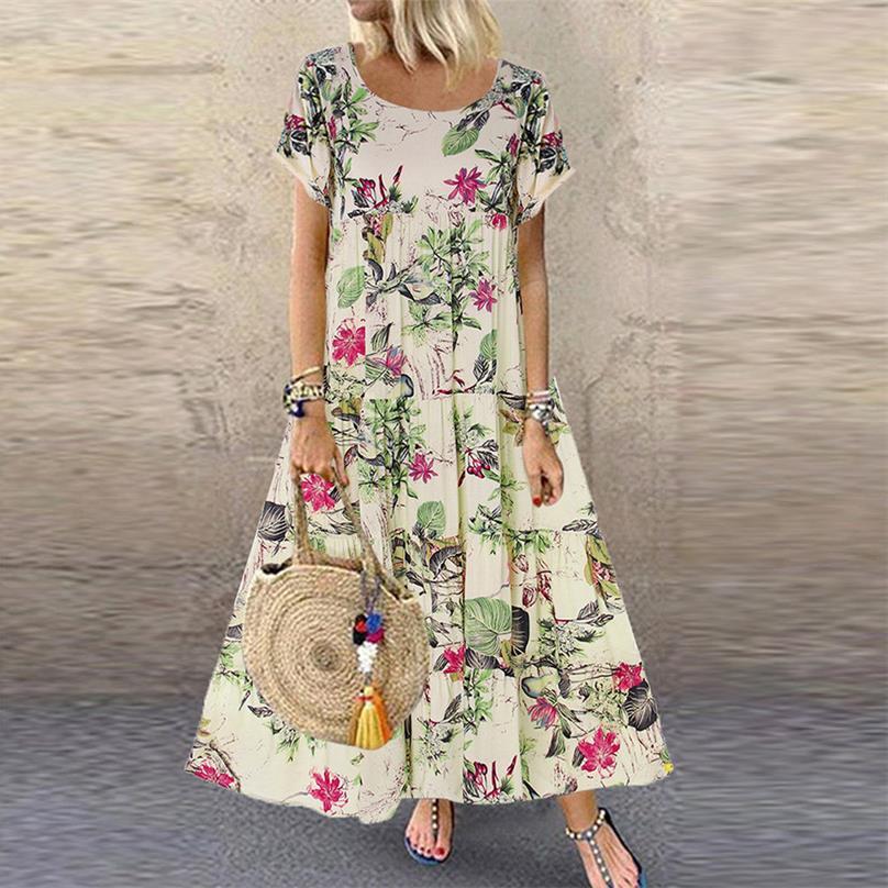 Women Casual Elegant Fashion Summer Plus Size Dress featuring floral print and A-line silhouette, perfect for summer occasions.