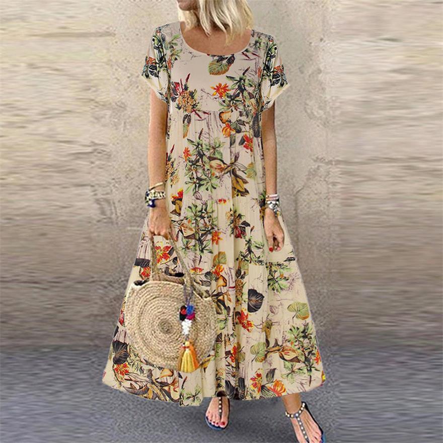 Women Casual Elegant Fashion Summer Plus Size Dress featuring floral print and A-line silhouette, perfect for summer occasions.