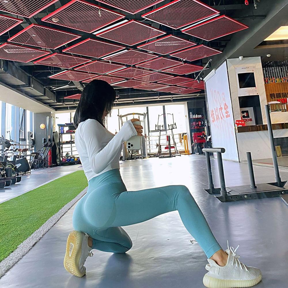Women High Waist Seamless Leggings in various colors, showcasing the scrunch butt design and elastic waist for comfort and support during workouts.