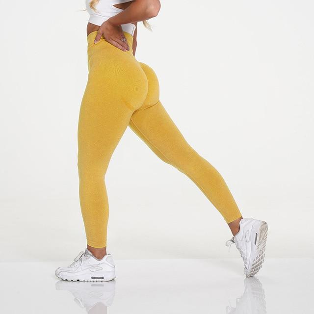 Women High Waist Seamless Leggings in various colors, showcasing the scrunch butt design and elastic waist for comfort and support during workouts.