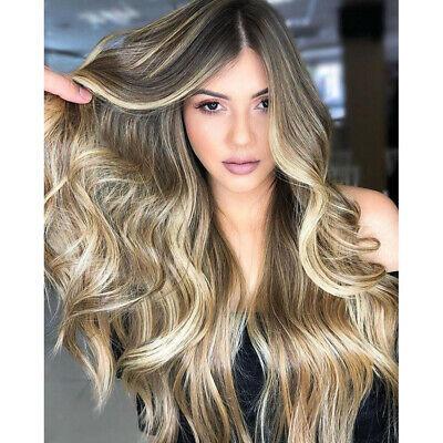 Women Long Wavy Gold Wig made from high-quality synthetic hair, showcasing beautiful waves and a natural look.