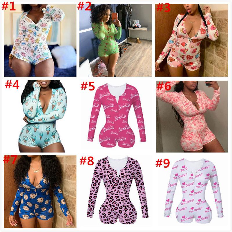 Women One Piece Jumpsuit featuring a sexy V-neck design and stylish print, perfect for nightwear.