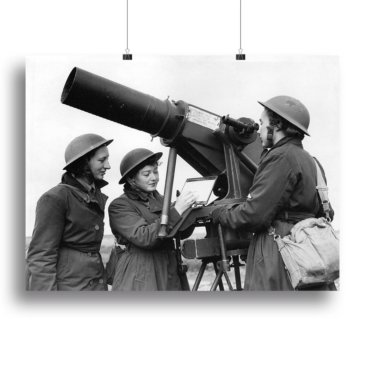 Women soldiers taking aim during World War II, depicted in a vibrant canvas print showcasing their strength and bravery.