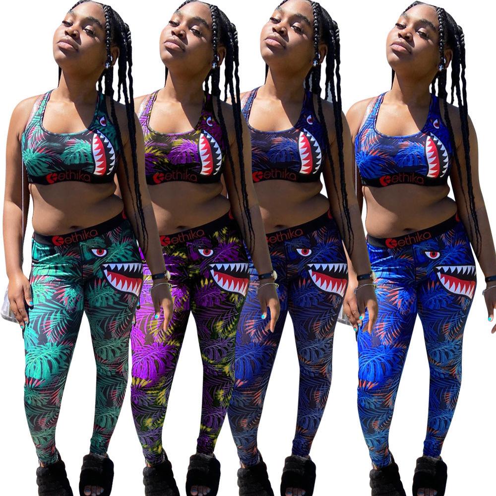 Ethika Women Tracksuits Two Piece Set featuring a geometric print vest and pencil pants in various colors.