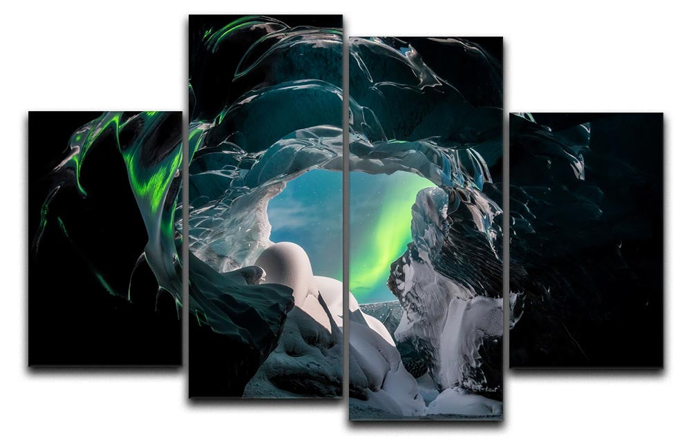 A stunning 4-split canvas artwork depicting the breathtaking landscapes of Iceland, showcasing vibrant colors and intricate details across four panels.