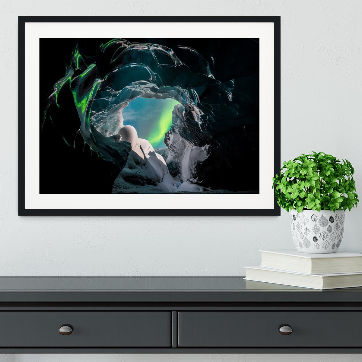 A beautifully framed print showcasing the stunning landscapes of Iceland, featuring a handmade frame in black, white, or natural wood.
