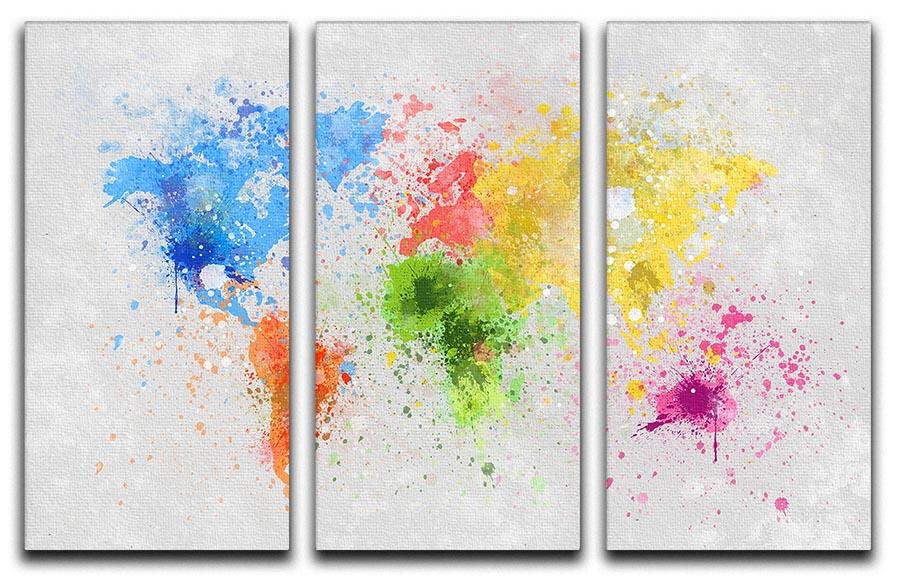 A stunning 3-panel canvas print featuring a world map, showcasing vibrant colors and intricate details, perfect for home or office decor.