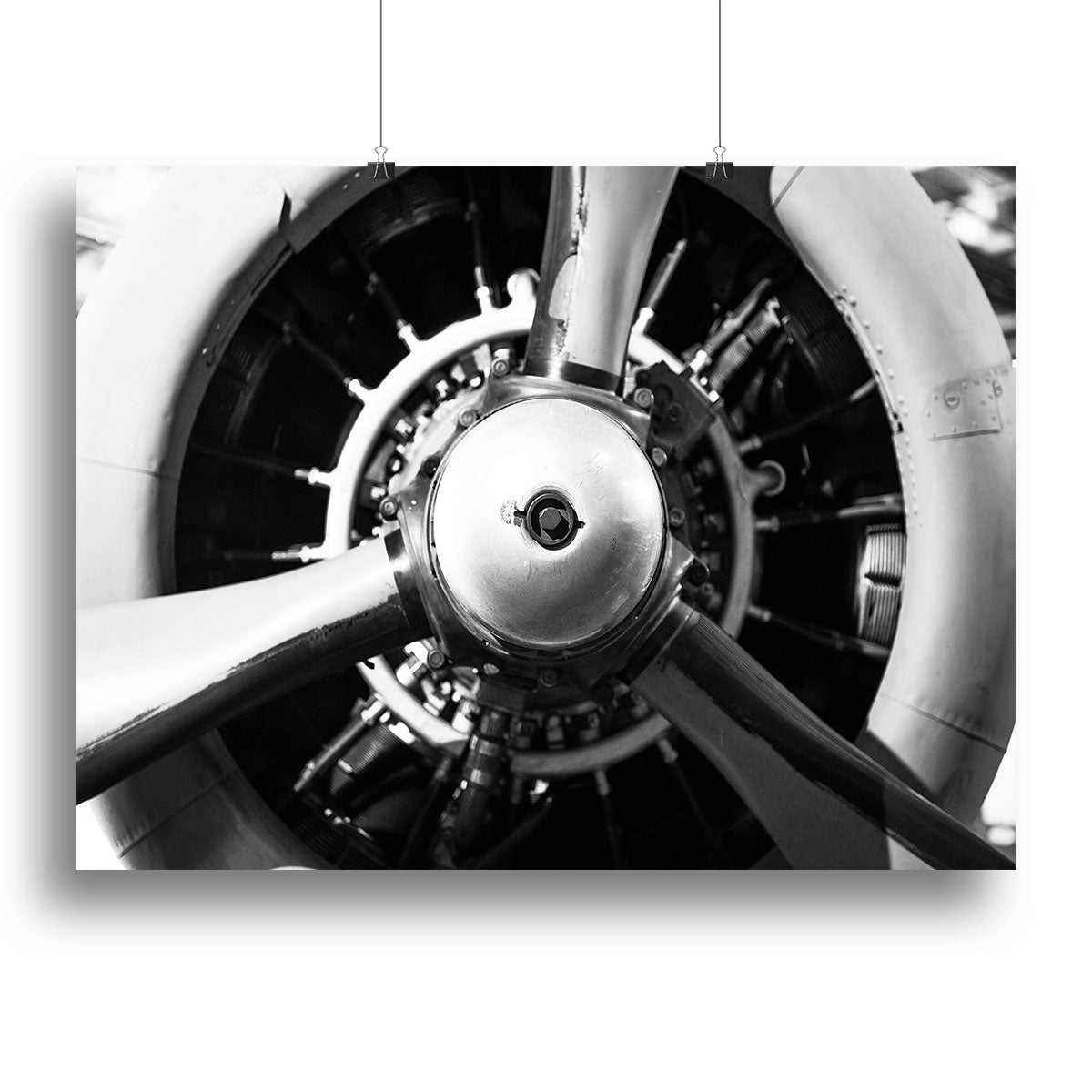 Closeup of a World War II combat airplane canvas print showcasing intricate details and vibrant colors.