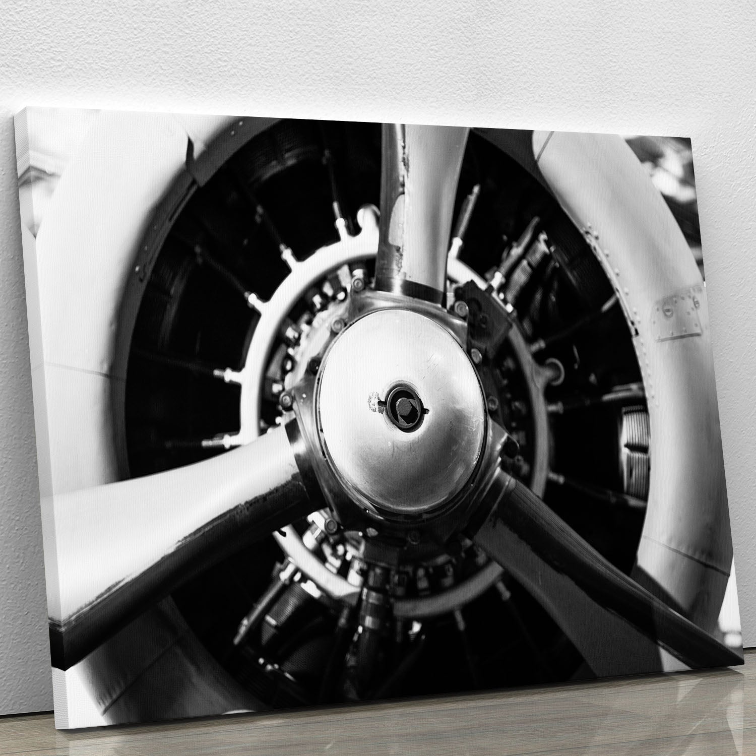 Closeup of a World War II combat airplane canvas print showcasing intricate details and vibrant colors.