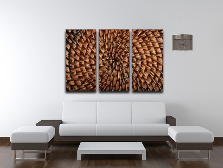 A beautiful 3-panel canvas print featuring a woven wooden texture, ideal for home decor.