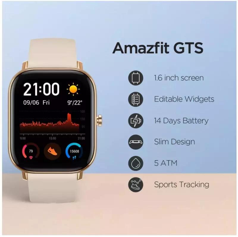 XiaoMi Amazfit GTS Smart Watch showcasing its sleek design and vibrant display, perfect for fitness tracking and daily use.