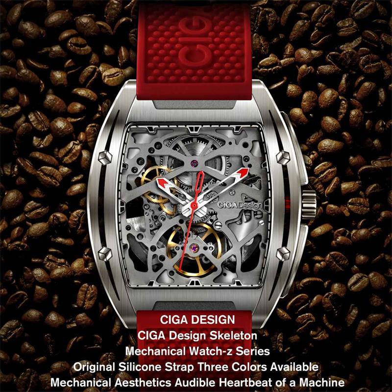 Xiaomi youpin CIGA Design Z Series mechanical watch with a stylish skeleton dial and leather band.