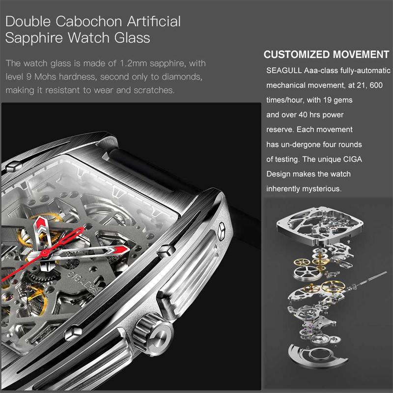 Xiaomi youpin CIGA Design Z Series mechanical watch with a stylish skeleton dial and leather band.