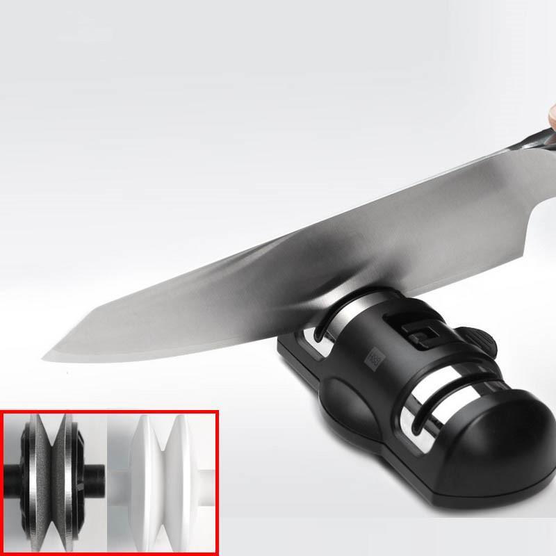Xiaomi Youpin HUOHOU HU0045 Sharpen Stone featuring double wheels for knife sharpening, showcasing its compact and durable design.