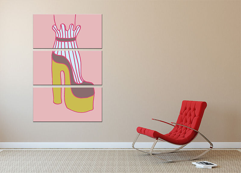 A vibrant Yellow Heel Red 3 Split Panel Canvas Print showcasing a striking design that enhances any interior space.