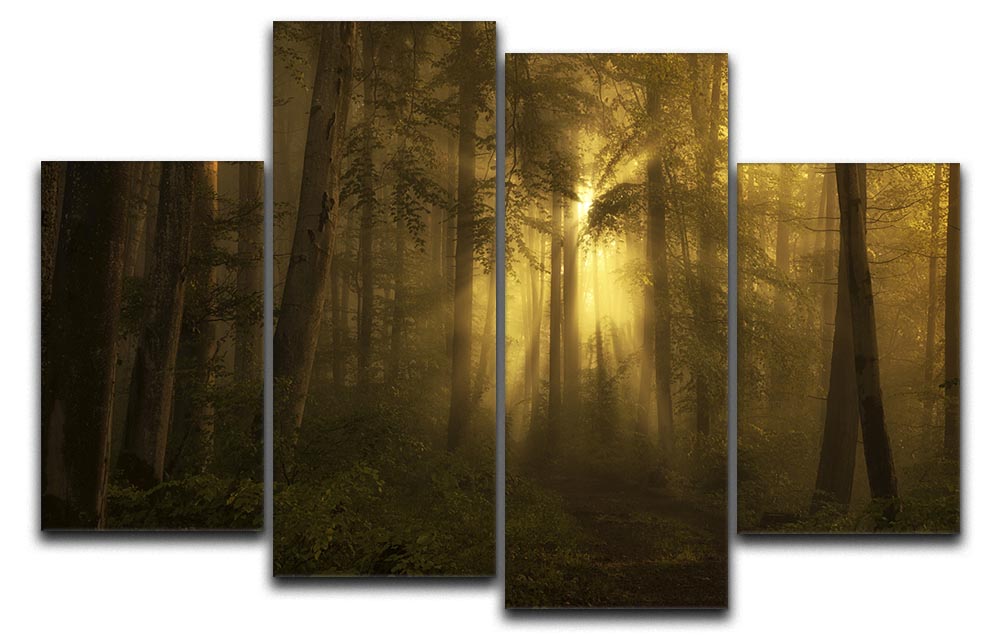 A vibrant yellow 4-split panel canvas artwork, showcasing a cohesive design across four separate panels, ideal for modern decor.