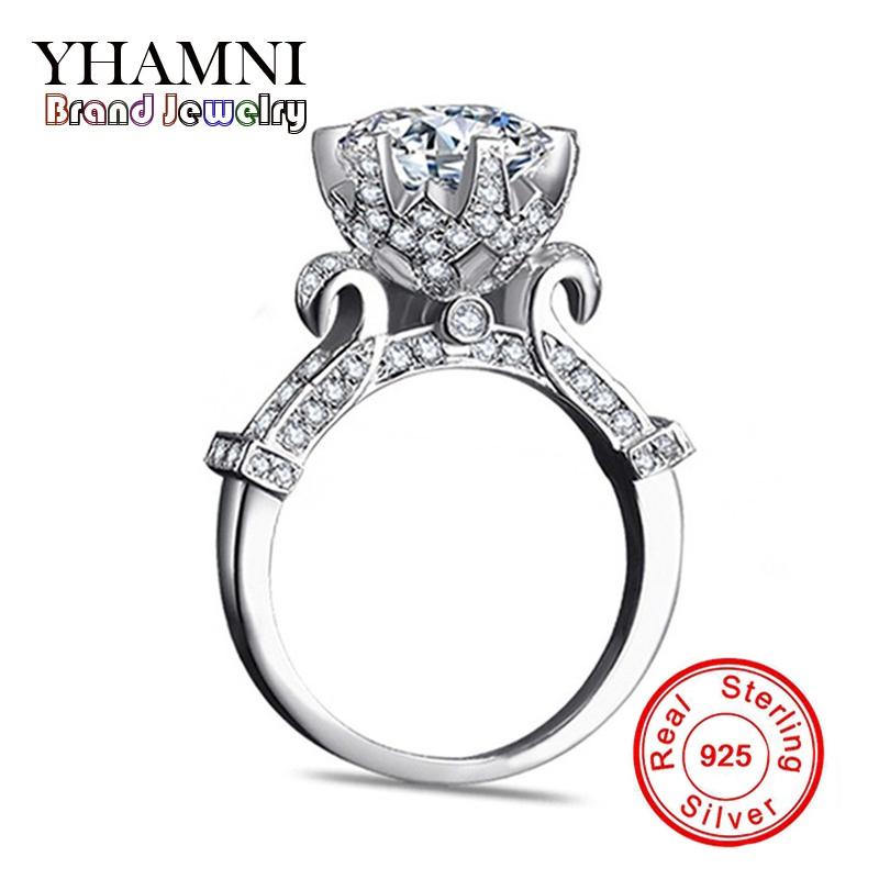 YHAMNI Original 100% Pure 925 Sterling Silver Ring featuring a 1 Carat SONA stone, showcasing intricate design and craftsmanship.