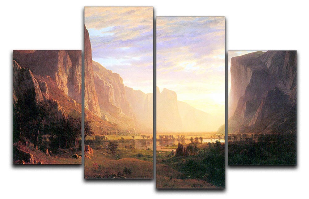 Yosemite Valley 3 by Bierstadt 4 Split Panel Canvas showcasing stunning natural landscapes in four panels.