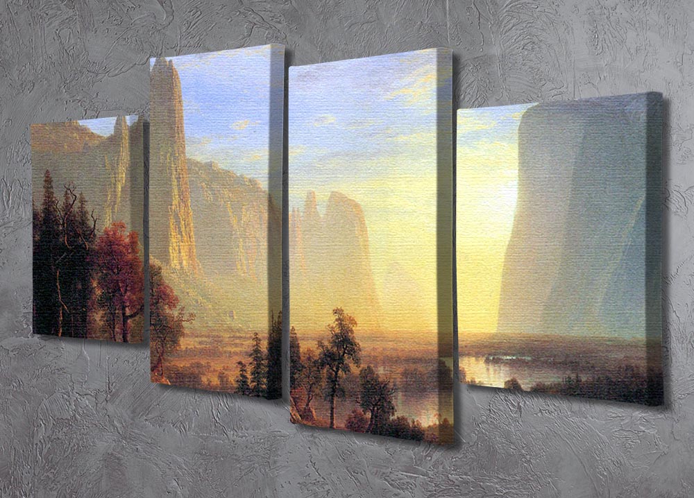 Yosemite Valley by Bierstadt 4 Split Panel Canvas artwork showcasing a breathtaking landscape divided into four panels.