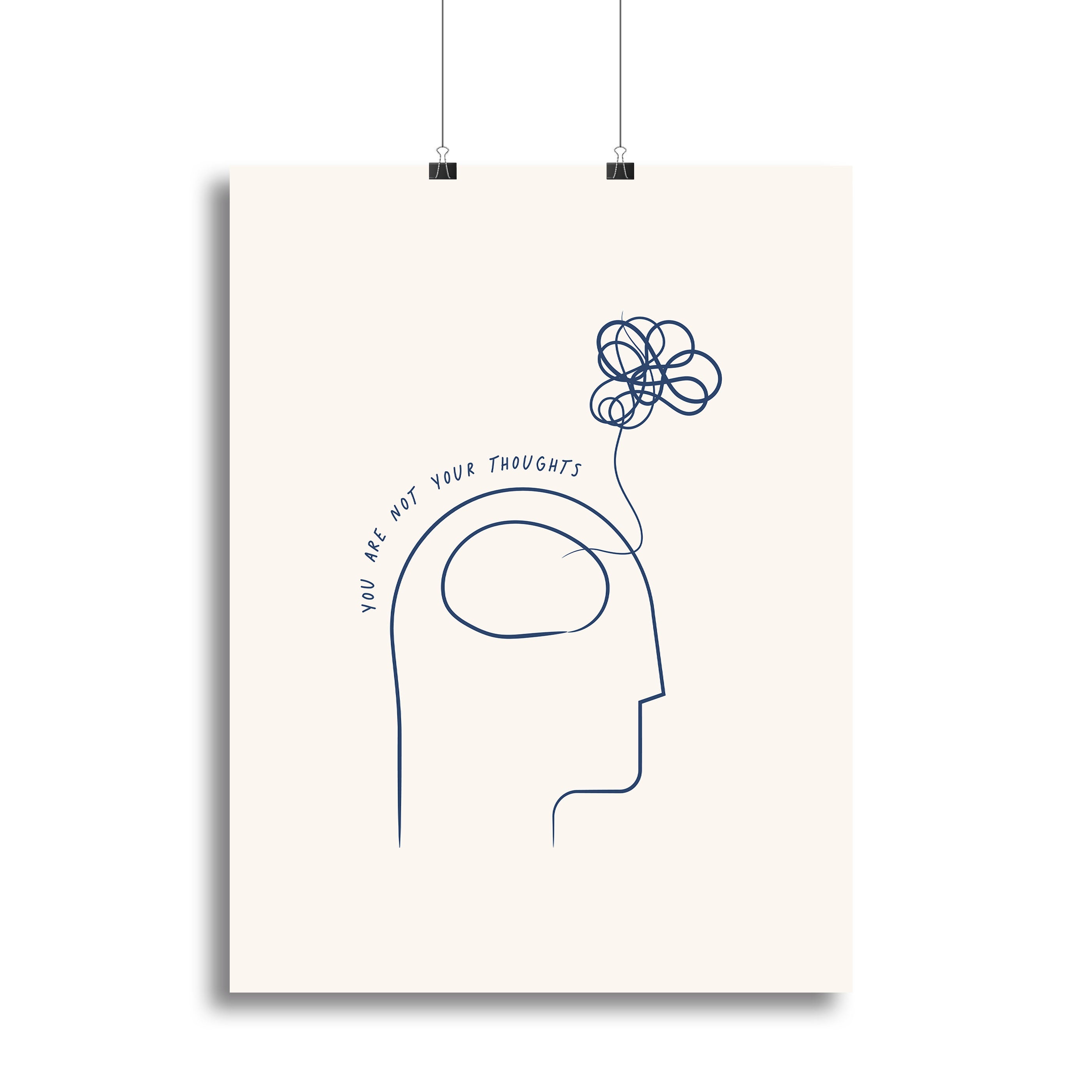 Canvas print featuring the inspirational quote 'You Are Not Your Thoughts' with a modern design, perfect for home or office decor.