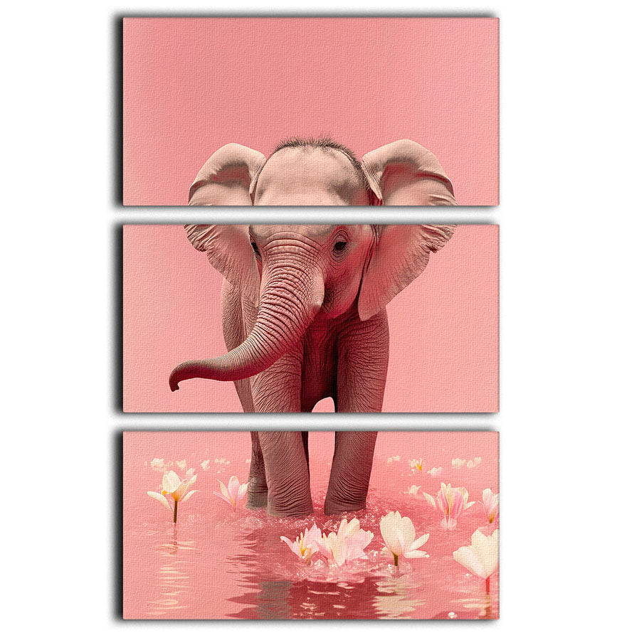 A stunning 3-panel canvas print featuring a young elephant, showcasing vibrant colors and intricate details, perfect for home decor.