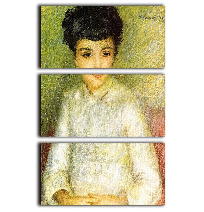 Three-panel canvas print of Renoir's Young Girl with Brown Hair, showcasing vibrant colors and intricate details.