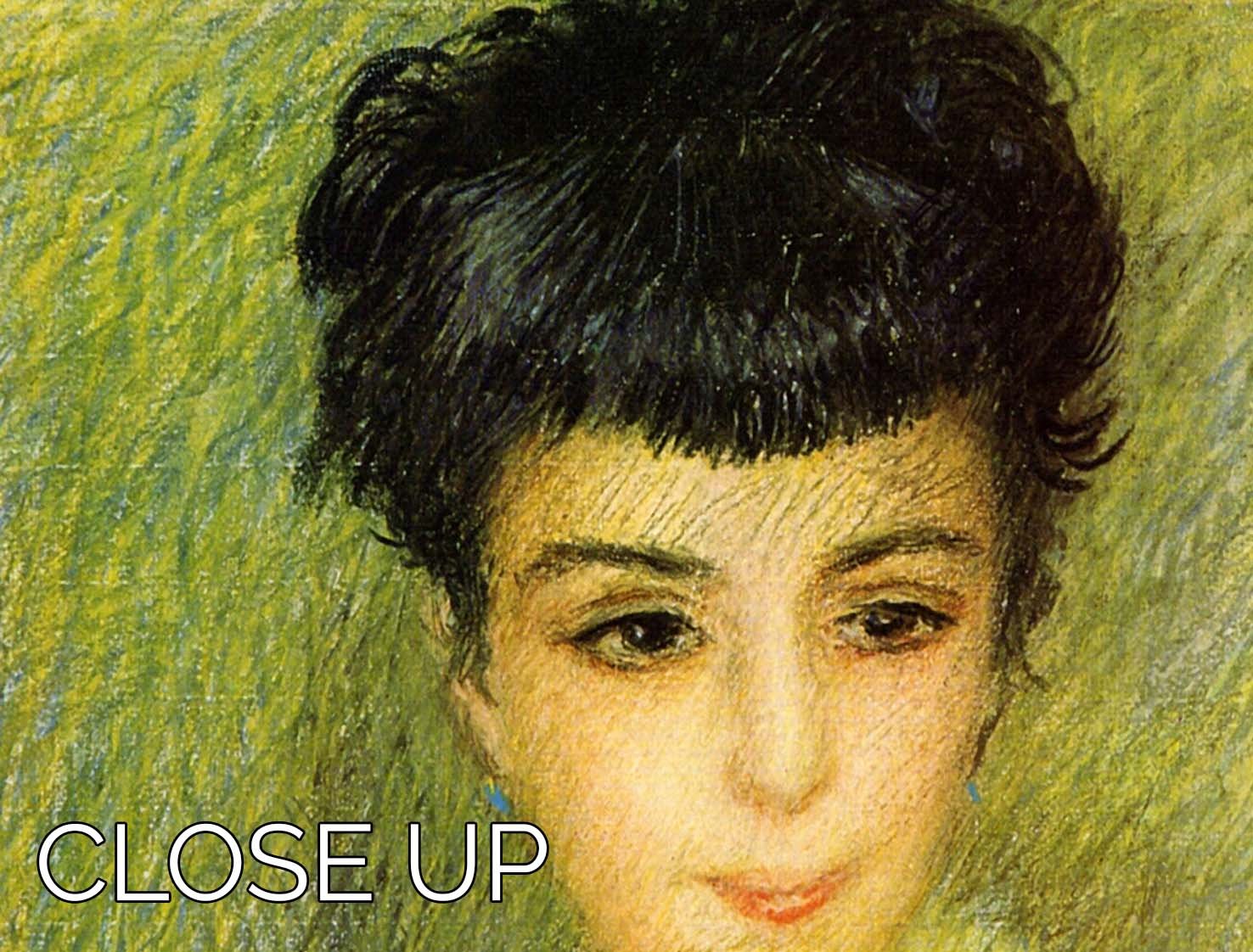 Three-panel canvas print of Renoir's Young Girl with Brown Hair, showcasing vibrant colors and intricate details.