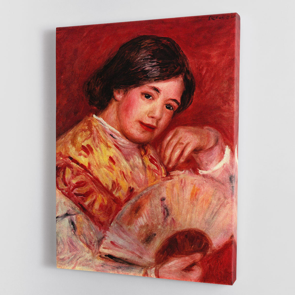 Canvas print of Renoir's 'Young Girl with Fan', showcasing a young girl holding a fan in soft colors.