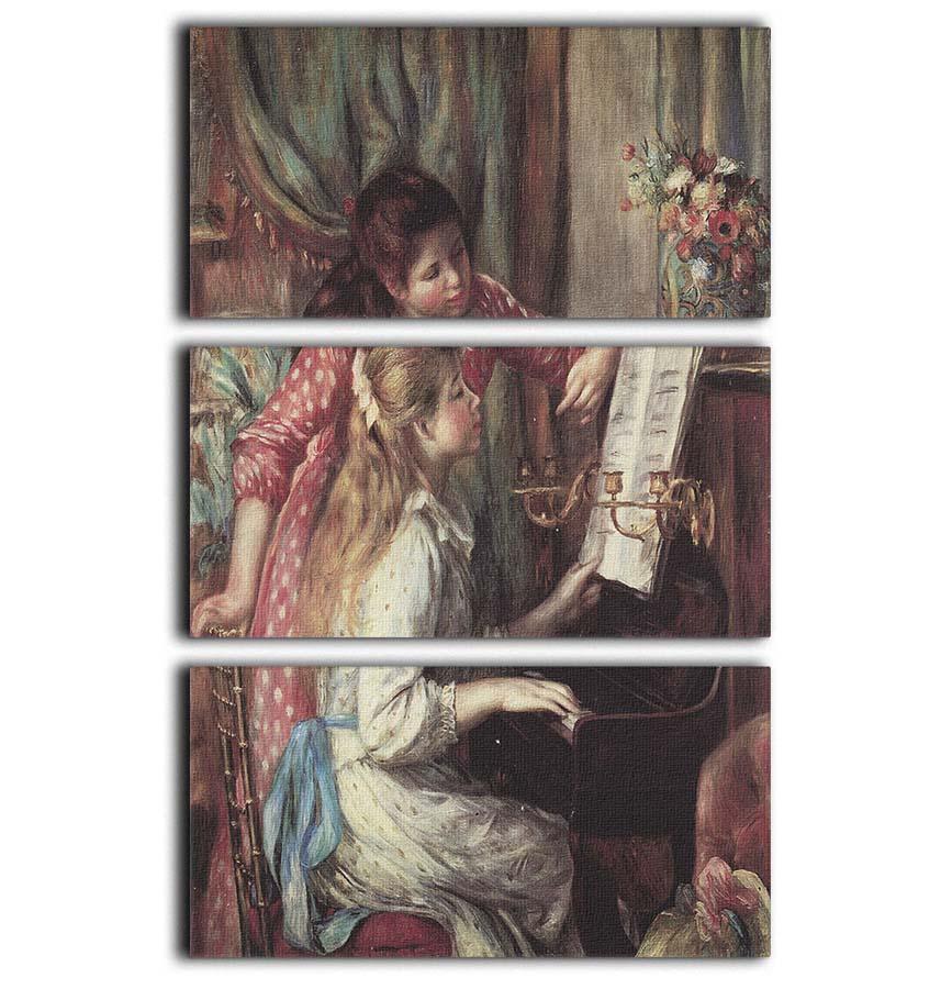 Three-panel canvas print featuring Renoir's Young Girls at the Piano, showcasing vibrant colors and intricate details.