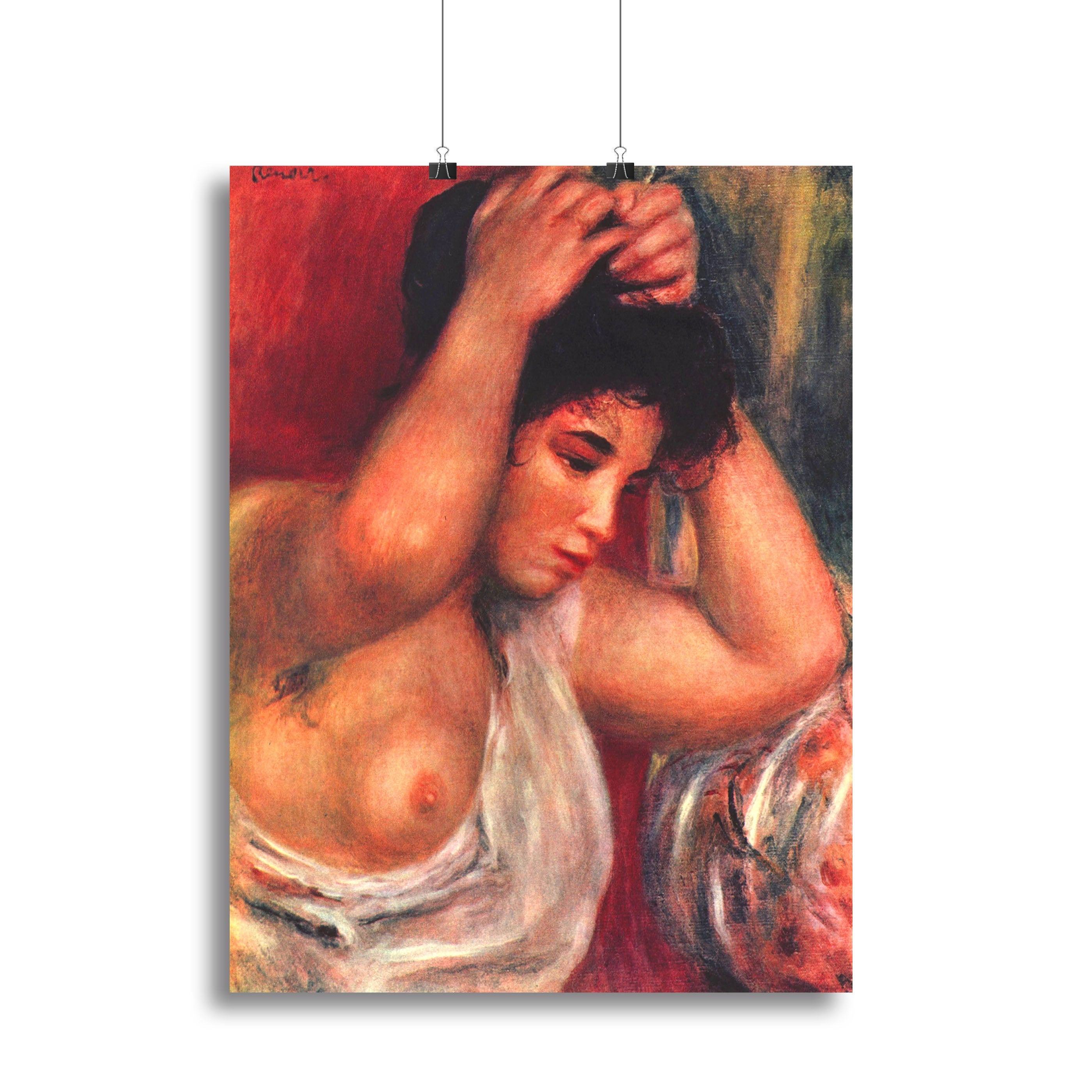 Canvas print of Renoir's Young Woman Hairdressing, showcasing a young woman in a serene moment, perfect for elegant decor.