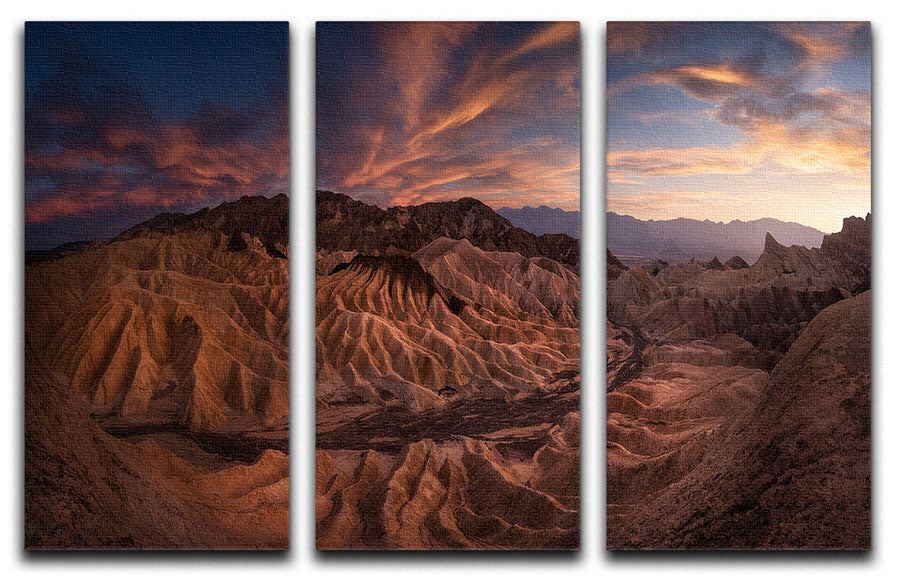 Zabriskie Point 3 Split Panel Canvas Print showcasing a stunning landscape in three panels, ideal for modern decor.