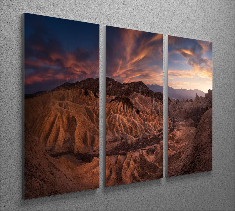 Zabriskie Point 3 Split Panel Canvas Print showcasing a stunning landscape in three panels, ideal for modern decor.