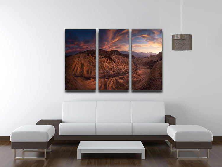 Zabriskie Point 3 Split Panel Canvas Print showcasing a stunning landscape in three panels, ideal for modern decor.