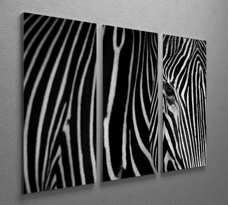 Zebra Pattern 3 Split Panel Canvas Print showcasing a striking zebra design across three panels.