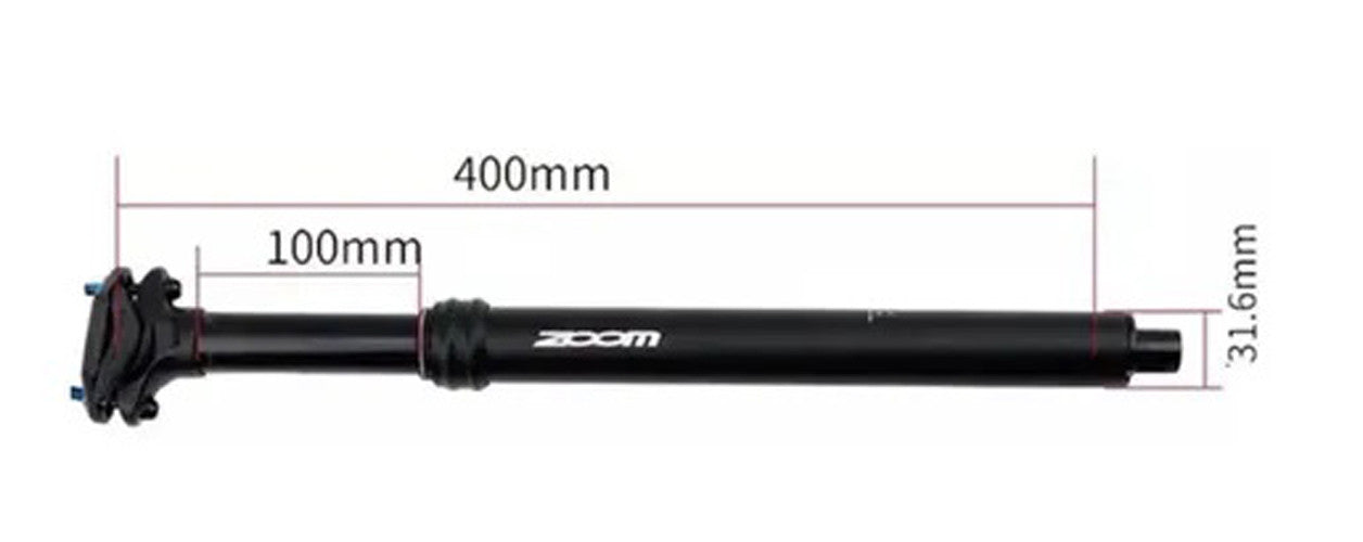 ZOOM SPD-801N Adjustable Height Dropper Seat Post with thumb remote lever, designed for internal cable routing, 30.9 mm diameter.