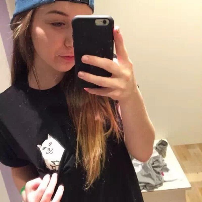 ZSIIBO Fashion Funny Cheap Cat women's Pocket Cat T-Shirt in various colors with a playful cat design.