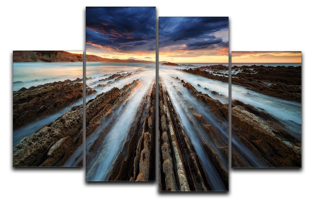 Zumaia Flysch 4 Split Panel Canvas artwork featuring a stunning coastal landscape divided into four panels.