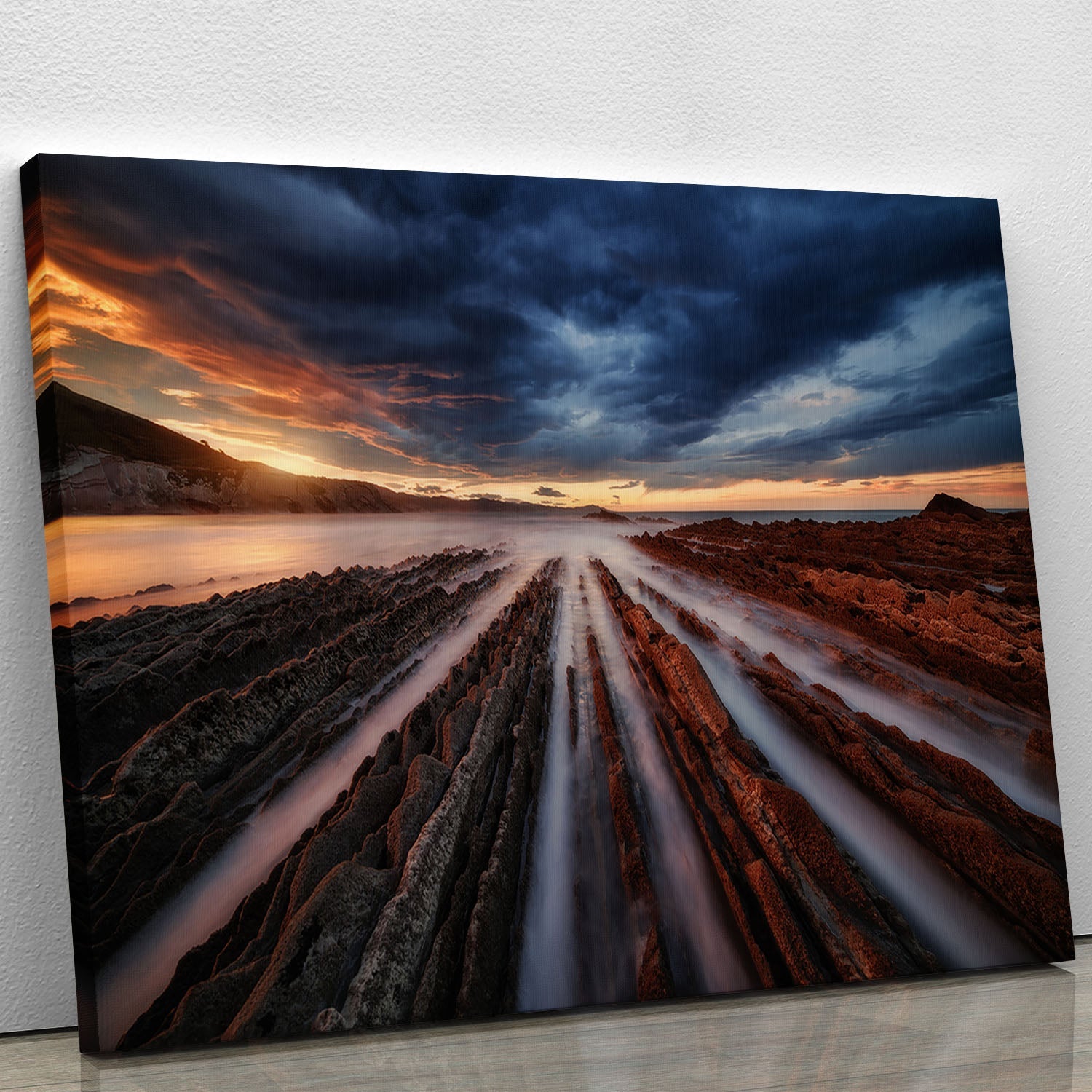 Zumaia Flysch 6 canvas print showcasing stunning geological formations in vibrant colors.
